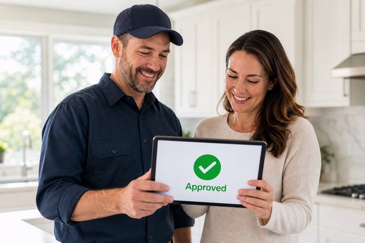 Homeowner and Contractor Celebrate Approved Work with Tablet